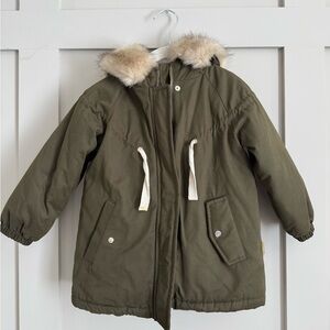 Zara Green Jacket with Faux Fur Size 4-5 years